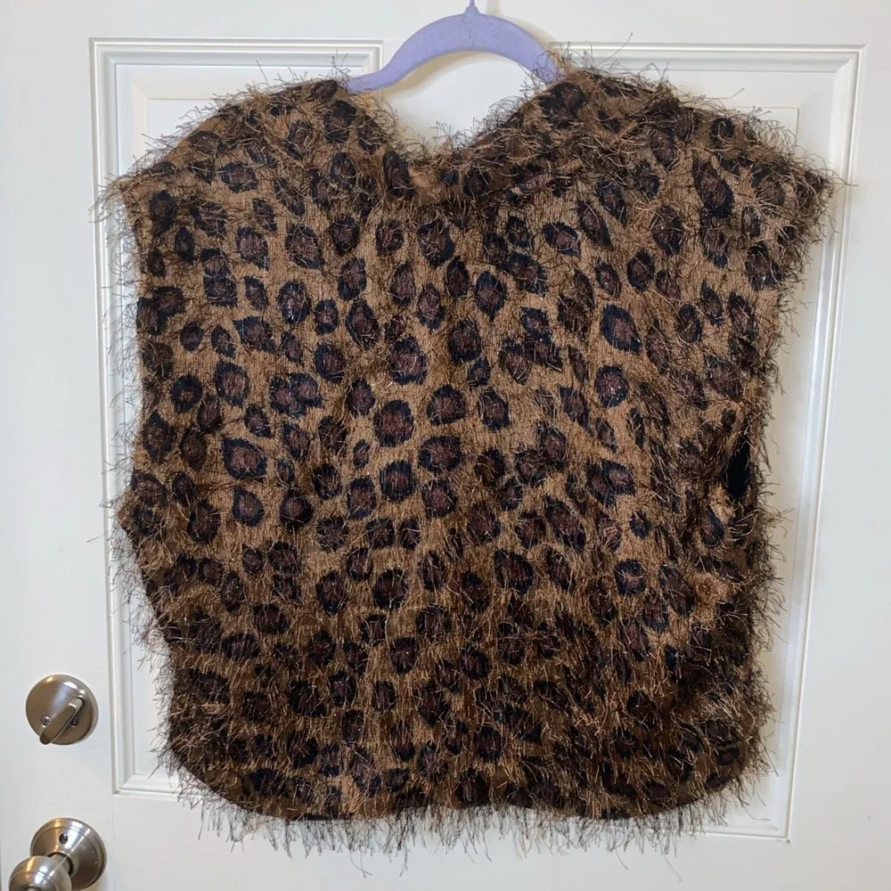 Vintage‎ Paco Solér Women's Faux Leopard Animal Print Vest Furry M/L